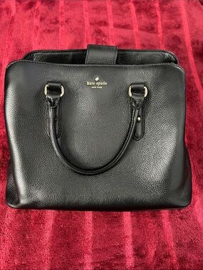 kate spade Black Pebbled Leather Satchel with Gold Accents